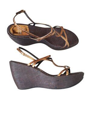 Stuart Weitzman Bronze Metallic Strappy Wedge Platform Sandals 8.5 NEW AS IS